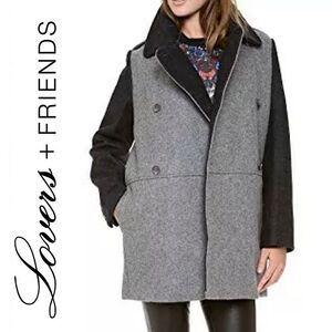 Lovers + Friends Two Tone Colorblock Wool Boyfriend Double Breasted Jacket Coat